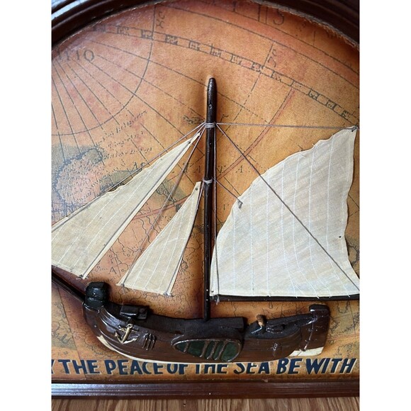 Vintage Sailboat Framed Map Wooden Mast Cloth Sails Nautical Wall Art 24"x18" - Picture 7 of 9